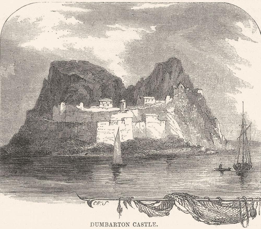 SCOTLAND. Dumbarton Castle. SMALL 1850 old antique vintage print picture